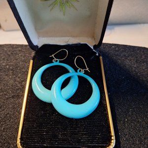 Vintage Turquoise Large Pierced Hoop Earrings